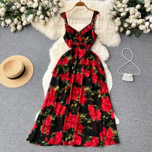 Ruffled Floral Printed Chiffon Dress