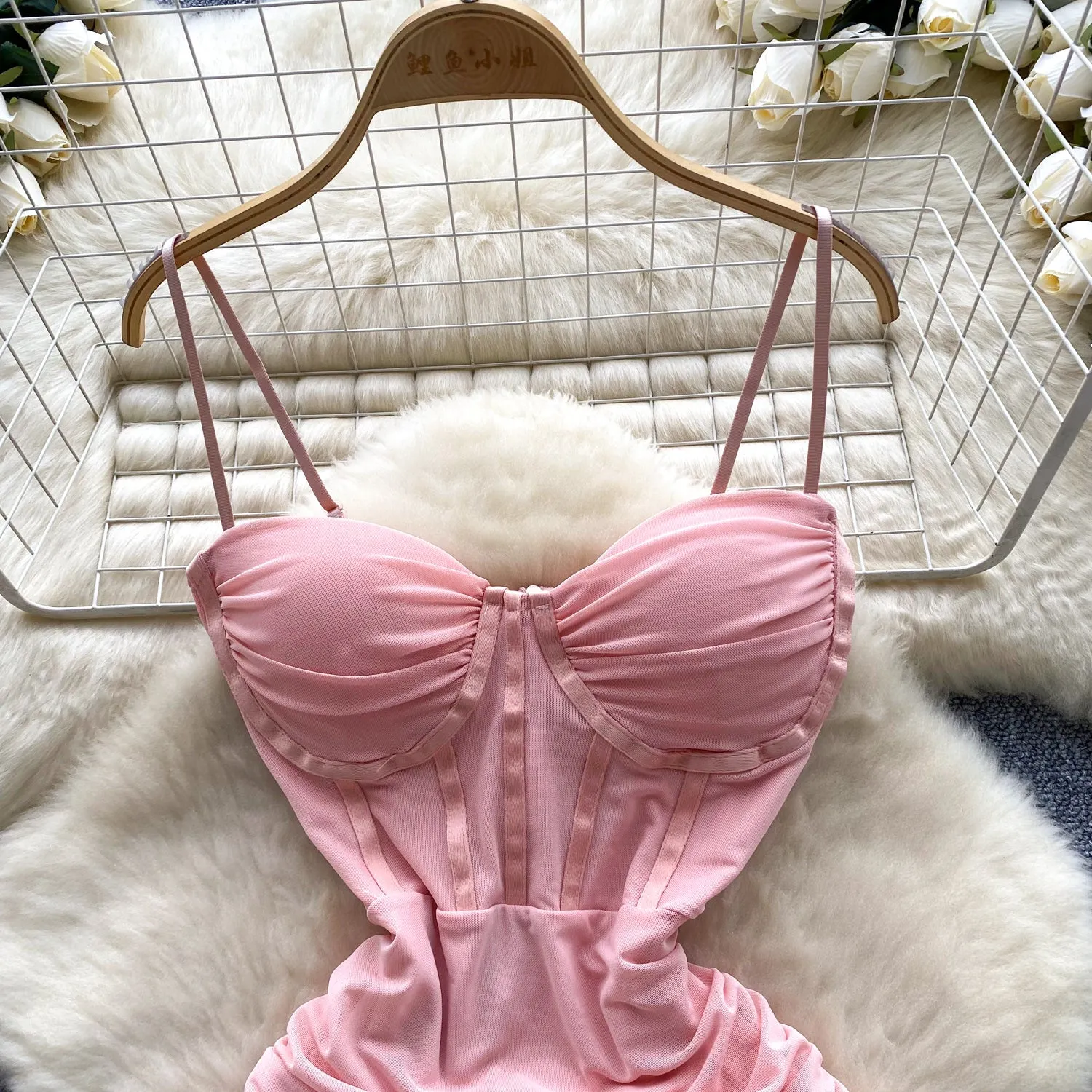 Sexy Pleated Mesh Slip Dress