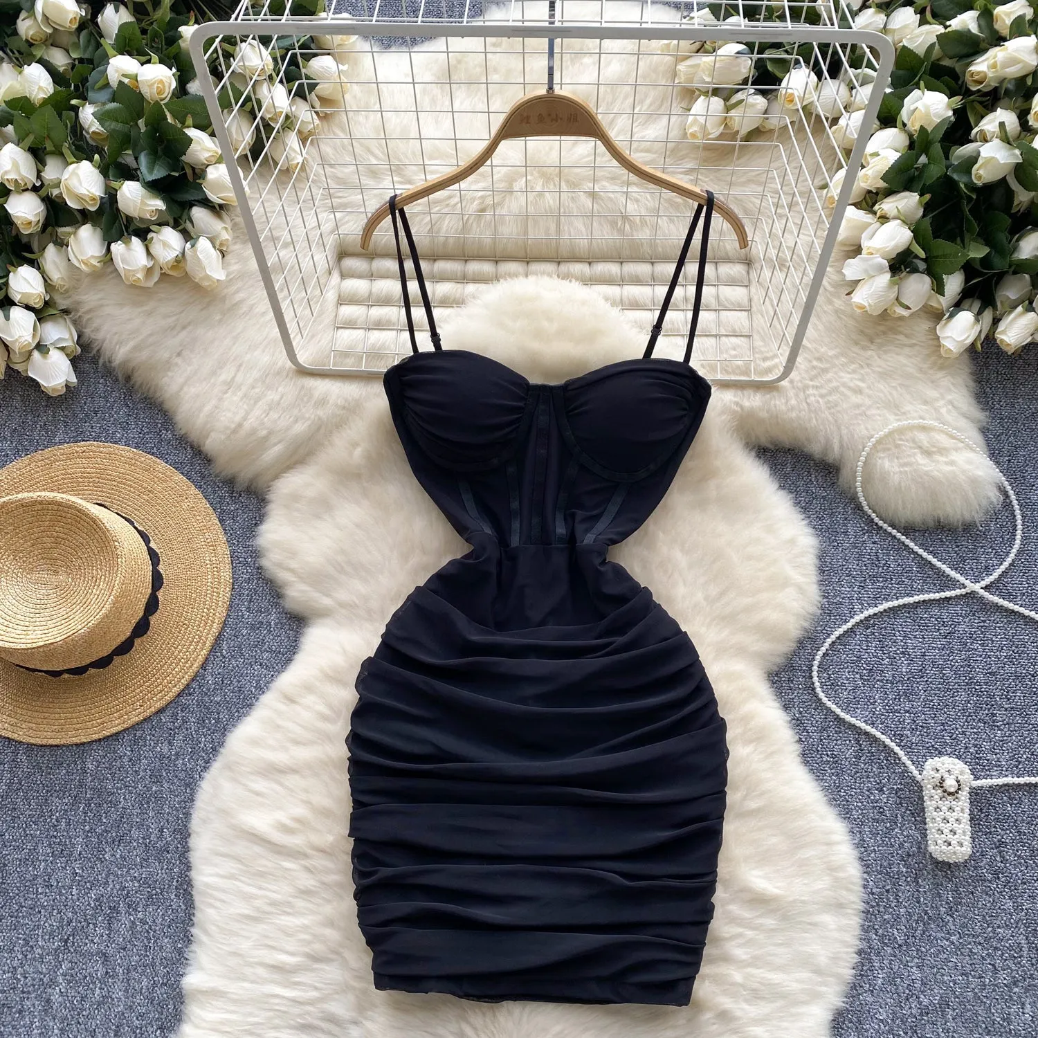 Sexy Pleated Mesh Slip Dress