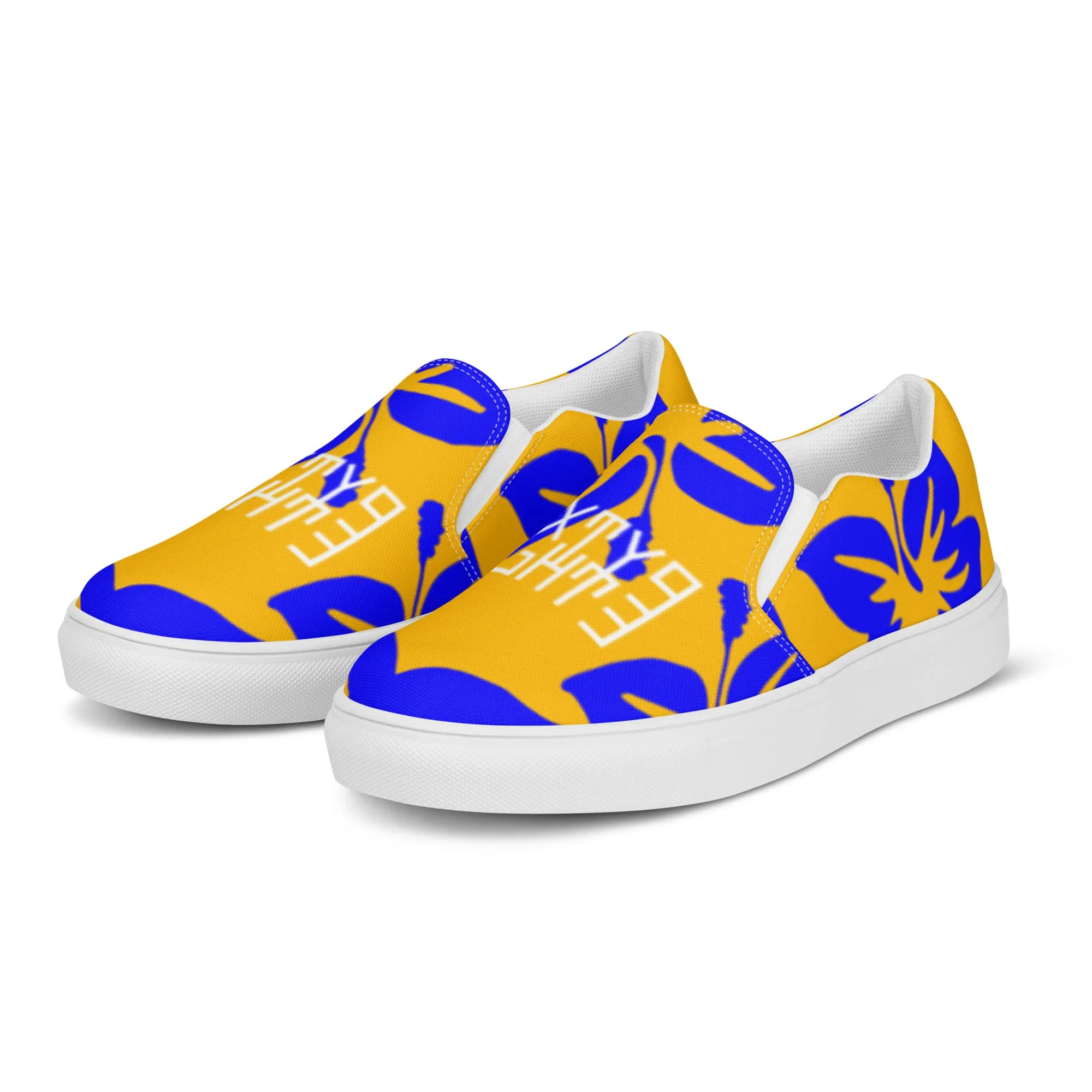 Sixty Eight 93 Logo White Hibiscus Blue & Orange Women's Slip On Shoes